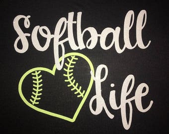 Women's Softball Life with Heart Glitter Shirt
