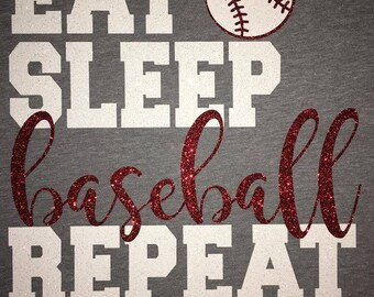 Women's Eat Sleep Baseball Repeat Glitter Shirt