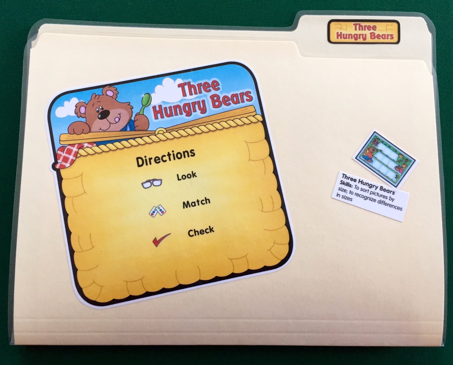 THREE HUNGRY BEARS Sort by Size File Folder Game Ready Etsy