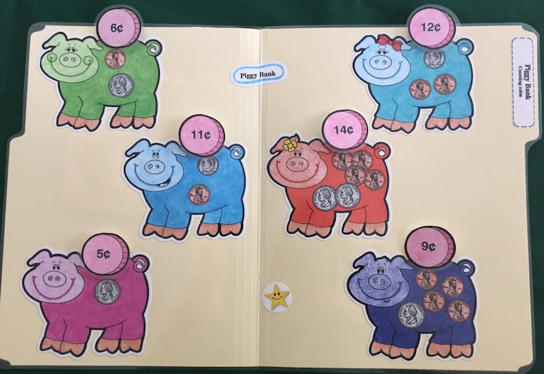 PIGGY BANK Money Matching coins to amounts File Folder Etsy