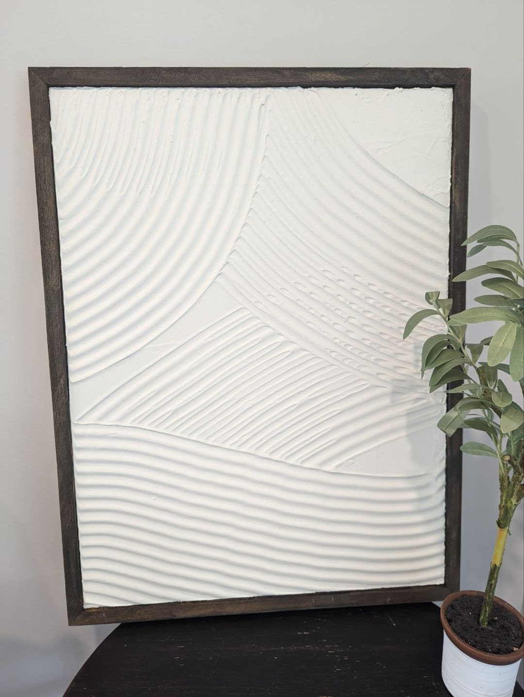 View of White Textured Wall Art Canvas Minimalist Painting Wood Frame Texture ...