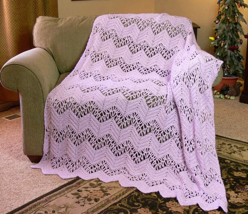 VINTAGE Lace Ripple Crochet Afghan Throw Blanket in Light Etsy