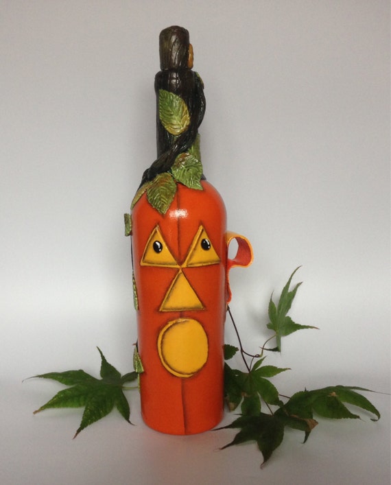 Hand Painted Wine Bottle Halloween Pumpkin Decor Etsy