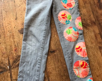 Upcycled gray denim jeans/sashiko/vintage kimono/BORO style size 122cm 6-7 year old