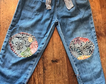 Upcycle sashiko stich kids jeans size 2-3 years old.original brand ZARA kids