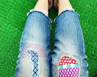 Sashiko&Boro puntada y patchwork denim remendado hecho a pedido upcycle denim