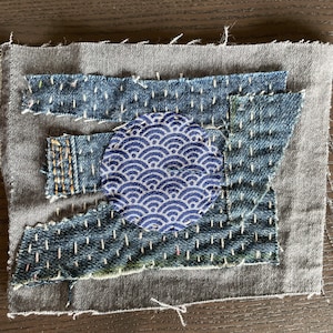 Parche Boro sashiko & Boro, aplicación de denim reciclado, denim reciclado, proyecto de bricolaje, artesanía de arte, mend de mezclilla, puntada lenta, bordado de mezclilla