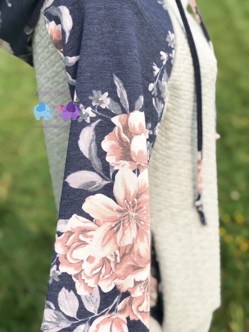 double hood hoodies women\u2019s hoodies floral hoodies zipper hoodies women\u2019s clothing Women\u2019s navy floral Tami hoodie