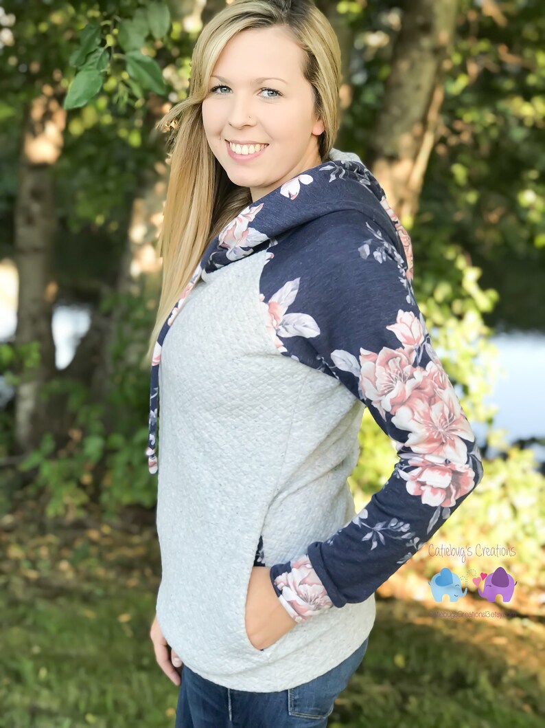 double hood hoodies women\u2019s hoodies floral hoodies zipper hoodies women\u2019s clothing Women\u2019s navy floral Tami hoodie