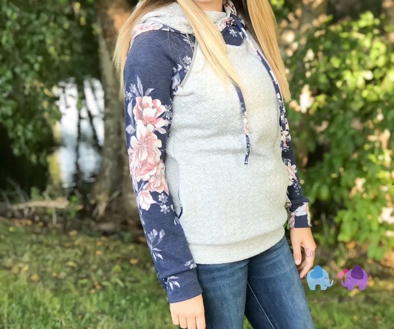 double hood hoodies women\u2019s hoodies floral hoodies zipper hoodies women\u2019s clothing Women\u2019s navy floral Tami hoodie
