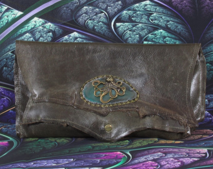 Steampunk Octopus Clutch Bag in Distressed Leather Brass Etsy