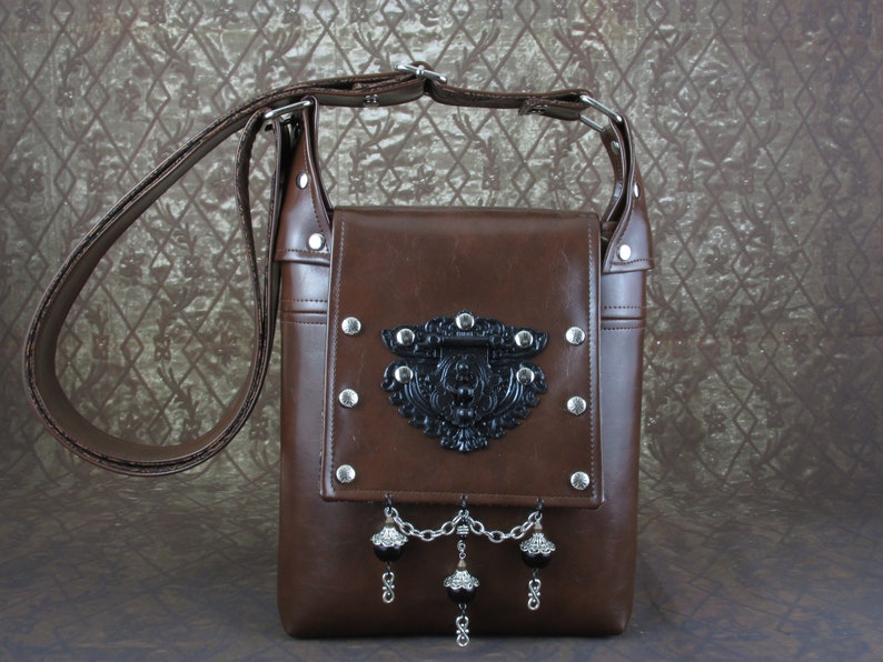 Steampunk Western Victorian Brown Faux Leather Hasp Latch Cross Body / Shoulder Bag/MessengerArtemus Gordon's Complice image 10