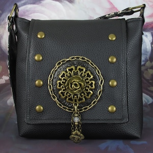 Steampunk Rose Shoulder Bag: Gothic Victorian Faux Leather Purse
