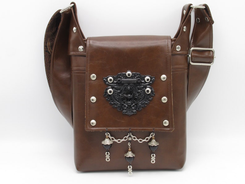 Steampunk Western Victorian Brown Faux Leather Hasp Latch Cross Body / Shoulder Bag/MessengerArtemus Gordon's Complice image 2