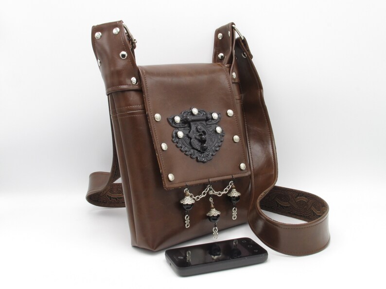 Steampunk Western Victorian Brown Faux Leather Hasp Latch Cross Body / Shoulder Bag/MessengerArtemus Gordon's Complice image 8