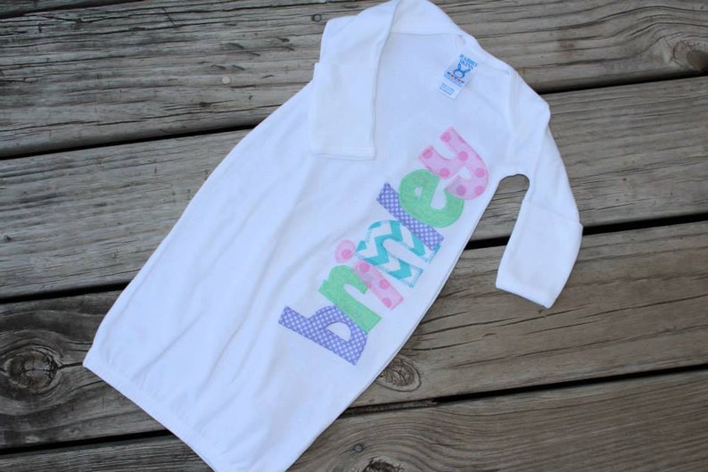 Applique Name Baby Gown Sleeper Layette Etsy