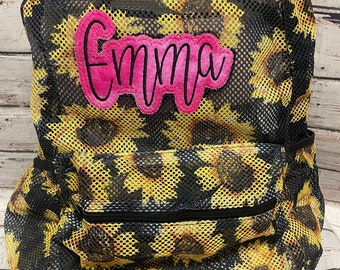 Sunflower Mesh Backpack with Embroidered Name