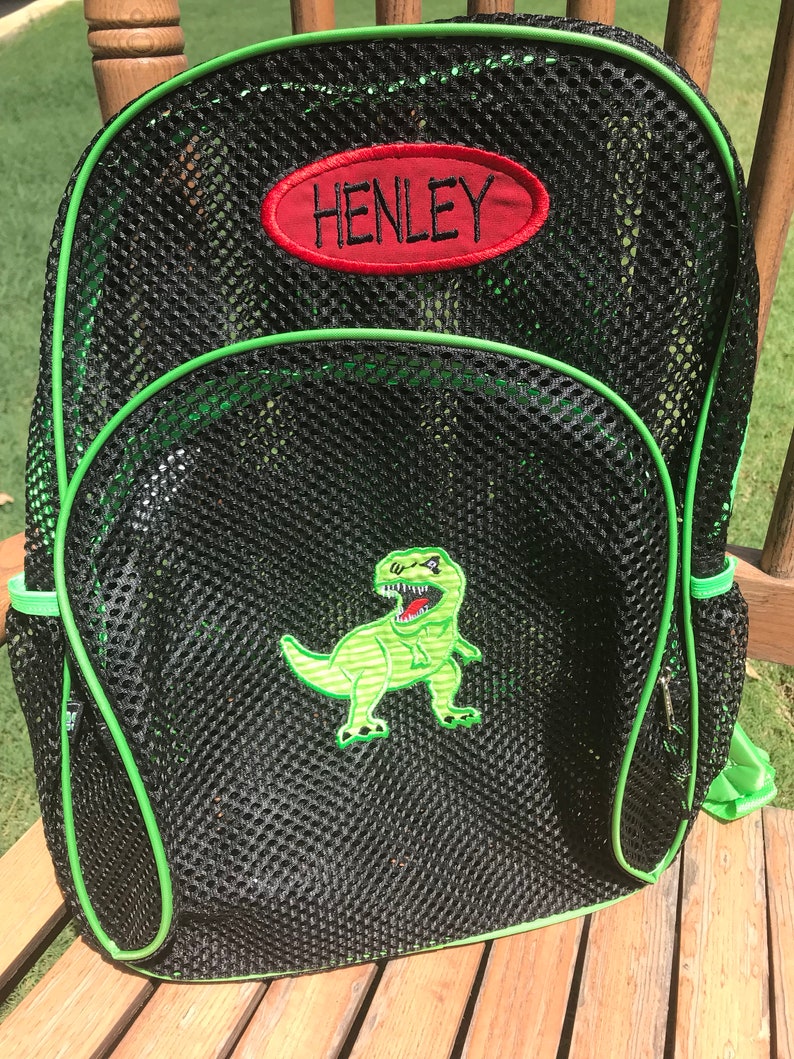 Mesh Backpack with Dinosaur TRex and Name