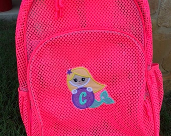 Mesh Backpack with Mermaid and Monogram
