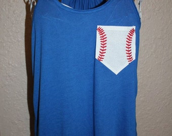 Baseball Mom Tank, Baseball Mom Shirt, Baseball Pocket Shirt, Baseball Embroidery, Custom Personalized Baseball Mom Racerback Loose Tank,
