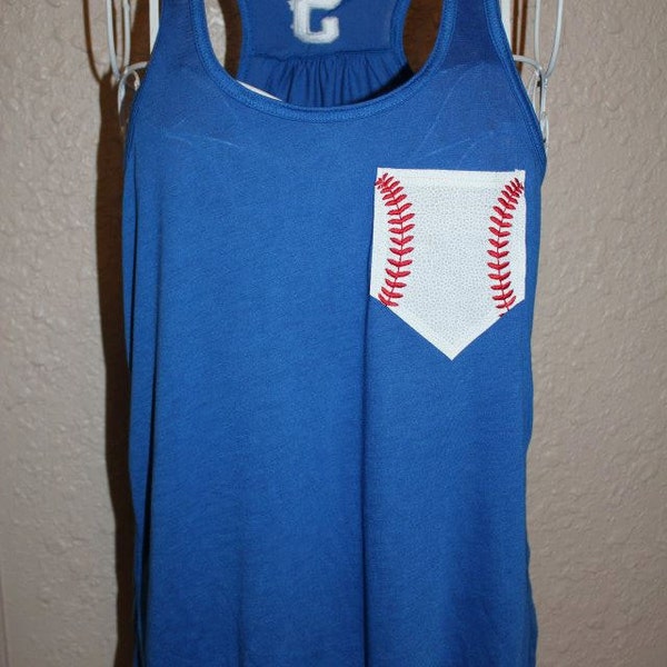 Baseball Mom Tank, Baseball Mom Shirt, Baseball Pocket Shirt, Baseball Embroidery, Custom Personalized Baseball Mom Racerback Loose Tank,