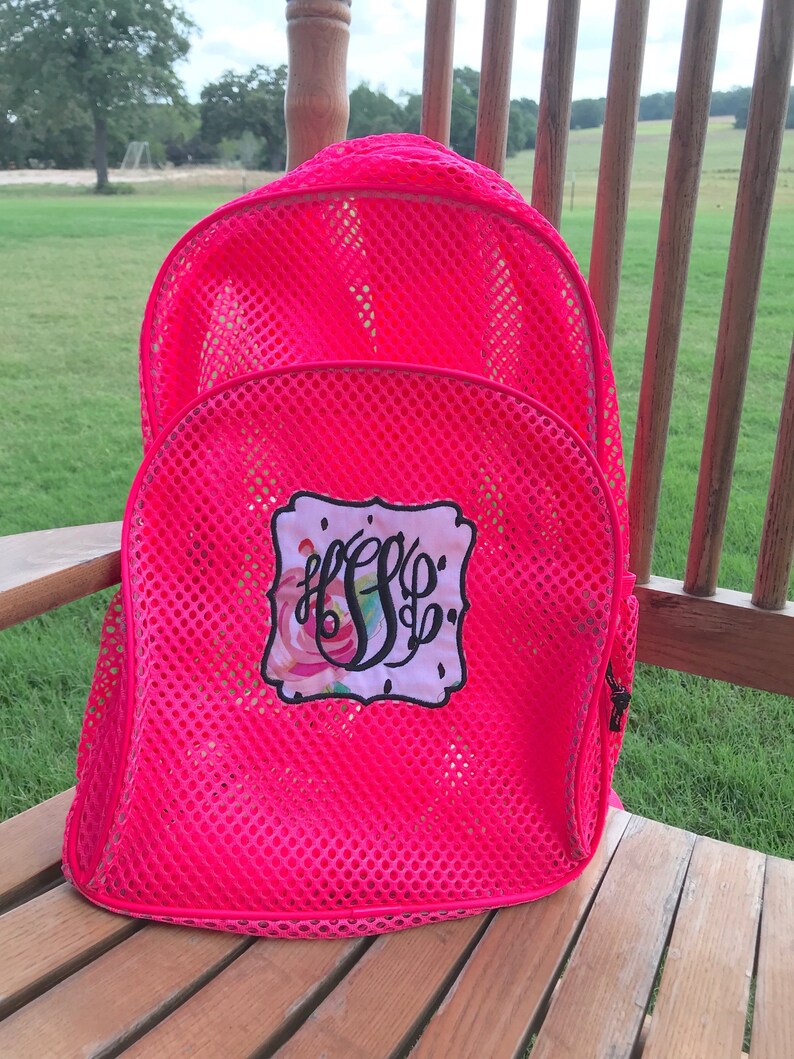 Mesh Backpack with Floral Monogram Neon | Etsy