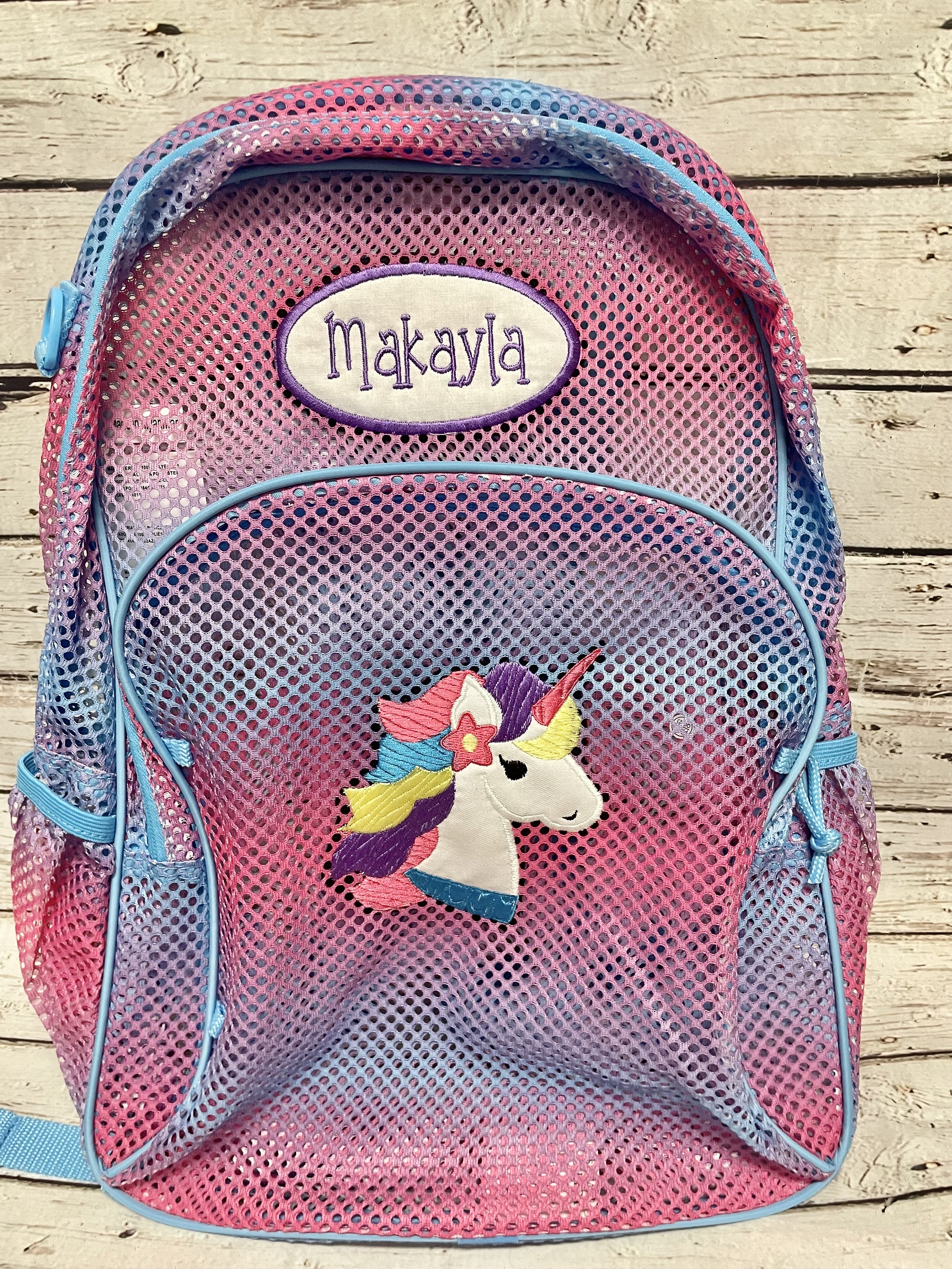 Mesh Backpack With Unicorn and Name Etsy