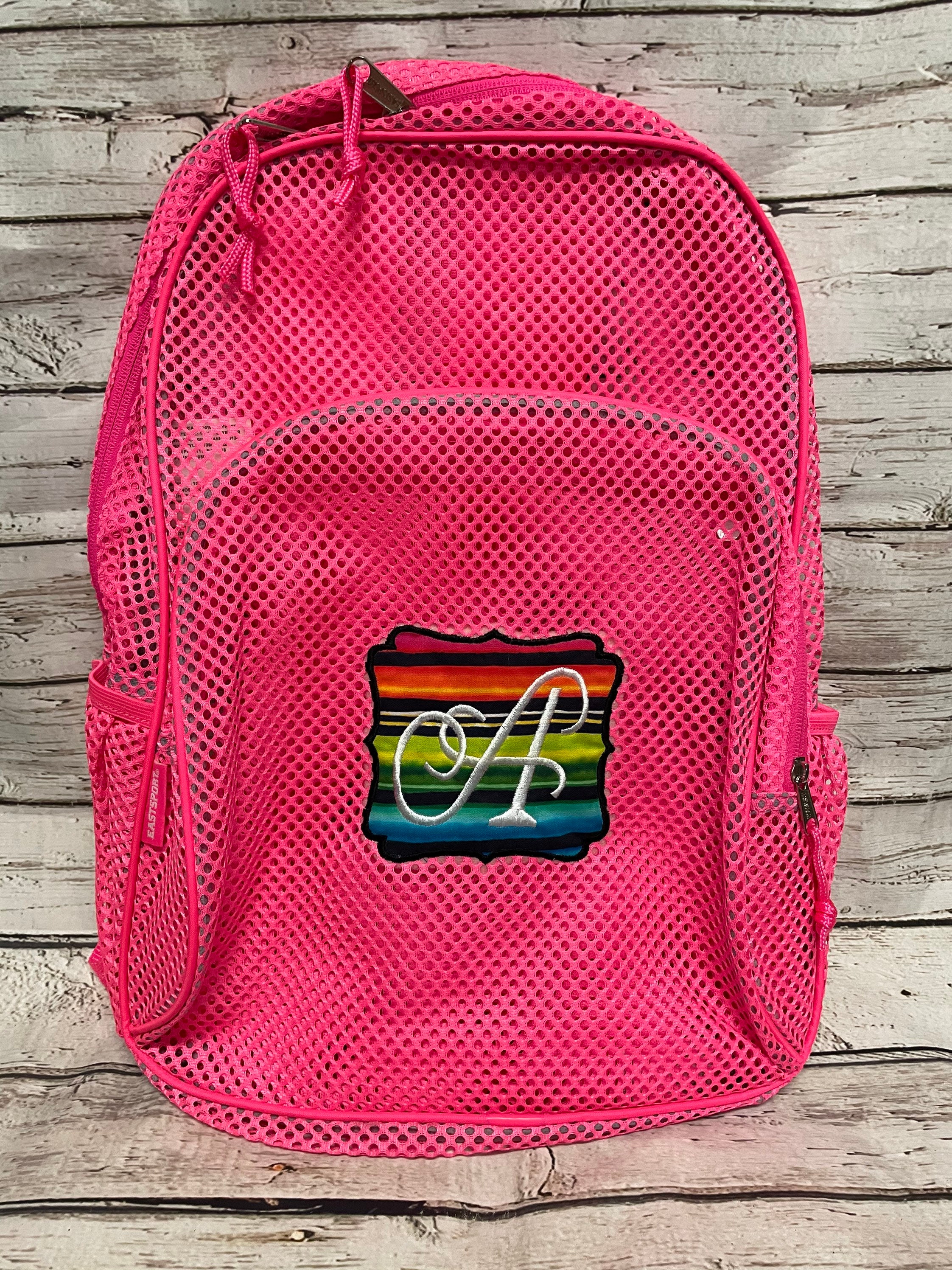 Mesh Backpack With Serape Rainbow Stripe Initial Patch Etsy Norway