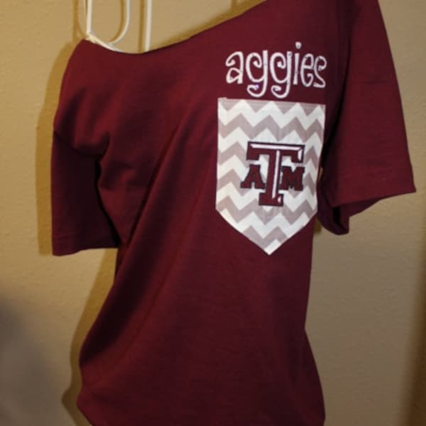 Texas A&M Aggies Pocket Off-the-Shoulder Shirt Chevron Aggie