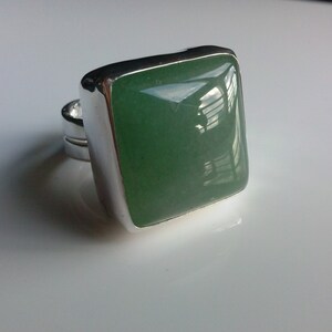 Square Aventurine Silver Ring Handmade with a large Green gemstone, Statement, Cocktail ring , Fashion Jewelry image 2