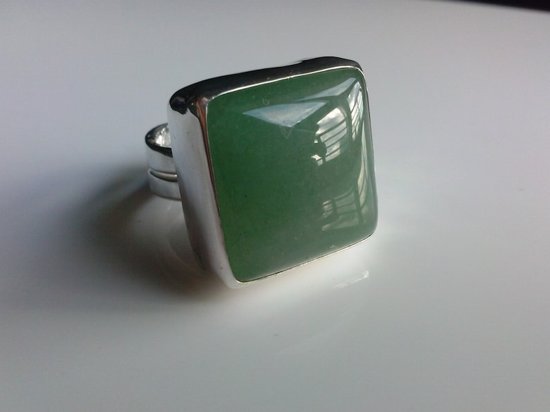 Square Aventurine Silver Ring Handmade with a large Green gemstone, Statement, Cocktail ring , Fashion Jewelry image 2