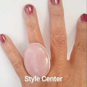 Handmade Oval Rose Quartz Ring: Fine Silver Boho Statement