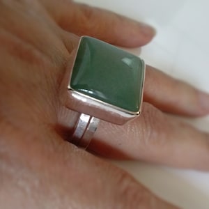 Square Aventurine Silver Ring Handmade with a large Green gemstone, Statement, Cocktail ring , Fashion Jewelry image 1