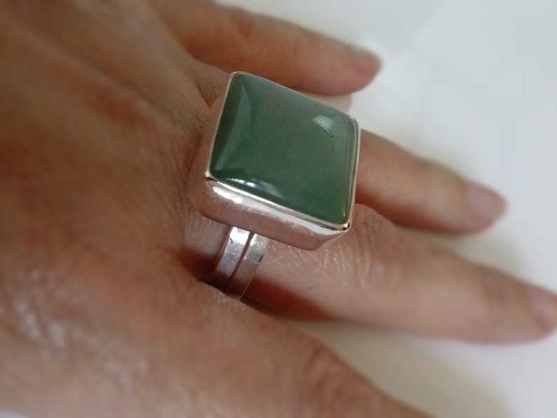 Square Aventurine Silver Ring Handmade with a large Green gemstone, Statement, Cocktail ring , Fashion Jewelry image 1