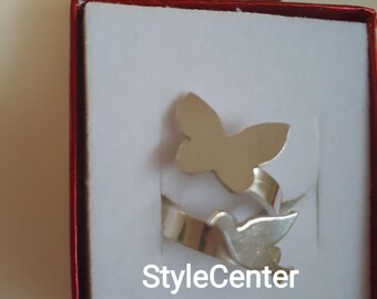 Handmade Sterling Silver Adjustable Bird & Butterfly Ring