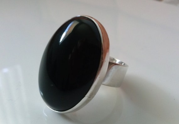 Oval Black Onyx Ring Hand Made With Sterling Silver And Large Etsy
