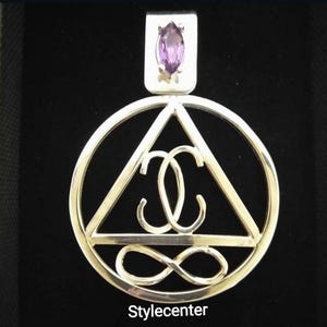 Handmade Sterling Silver Amethyst Pendant, Lemurian Symbol Silver Necklace, Celtic jewelry Handcrafetd sacred geometry. Purple stone Collar