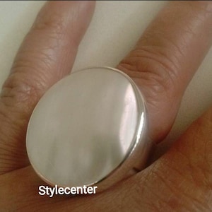 Large  Mother of  Pearl  Silver Ring  handmade with  Round  White Shell and Sterling Silver,  Statement, Cocktail, Boho  Style