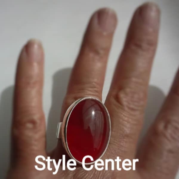 Large Oval  Carnelian Silver Ring  Hand made with a red gemstone using as Statement, Cocktail or Fashion Jewelry, Creativity stone