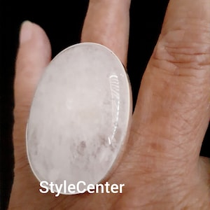 Large White Quartz Ring handmade with sterling silver, Statement, Boho Style, Clear stone,Healing Quartz, Natural clear Quartz stone Ring
