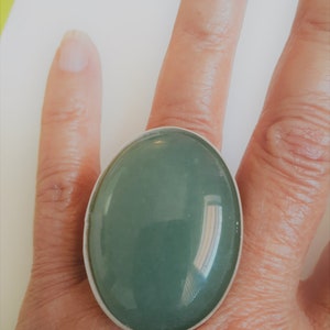 Elegant Silver Ring with Large Green Aventurine Gemstone, handmade  Statement, Boho style, For women, men