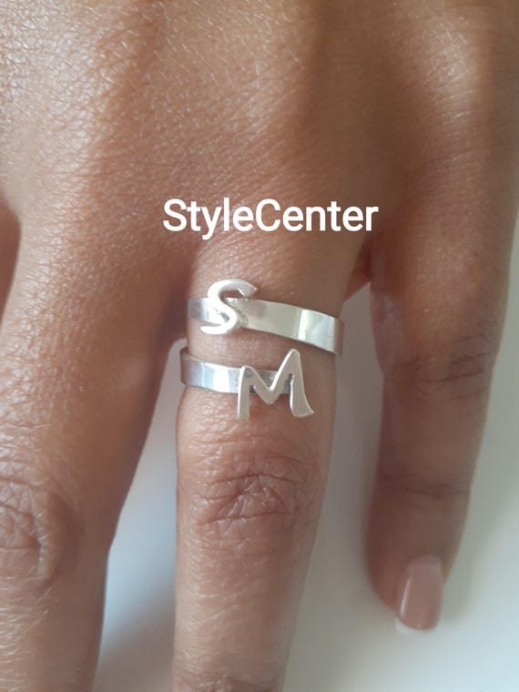 Adjustable Custom Initials Ring Handmade Sterling Silver Ring - Main Image