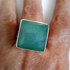 Square Aventurine Silver Ring Handmade with a large Green gemstone, Statement, Cocktail ring , Fashion Jewelry image 5