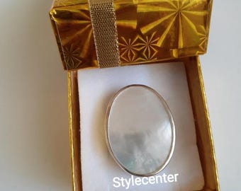 Handmade Oval Mother of Pearl Ring: Sterling Silver Statement Jewelry