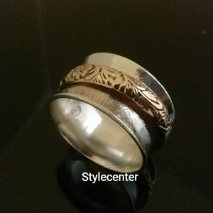 Elegant Fidget Spinner Ring Handmade Sterling Silver & Gold Filled, Unisex Meditation Band for Stress Relief, Anxiety ring for Women and Men