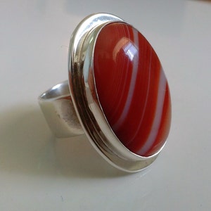 Orange and White Agate Sterling Silver Ring, handmade  925 silver, Statement, Cocktail or boho style, Jewelry for women .