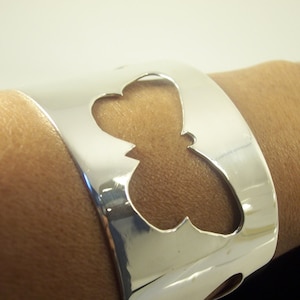 Wide Silver Cuff Bracelet, Butterflies handmade on solid  Fine Silver sheet, Statement bangle, fashion accessory for women