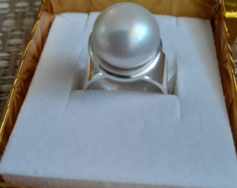 Large Silver Pearl ring  Handmade with sterling silver and white fresh water Pearl, Cocktail, Wedding, Engagement, Bridal  Jewelry