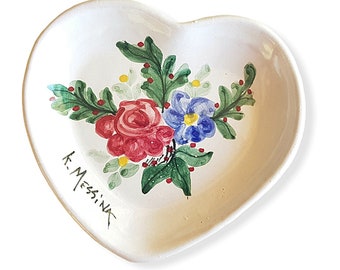 Hand Painted Heart Shaped Sicilian Ceramic Tray. Ketty Messina's ceramics.