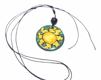 Sicilian ceramic jewels Hand Painted Sun Pendant Necklace The Ceramics Of Ketty Messina